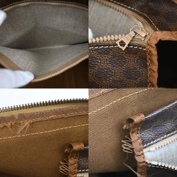 CELINE Logo Macadam Pattern Travel Hand Bag PVC Leather Brown GHW Italy - Picture 9 of 14